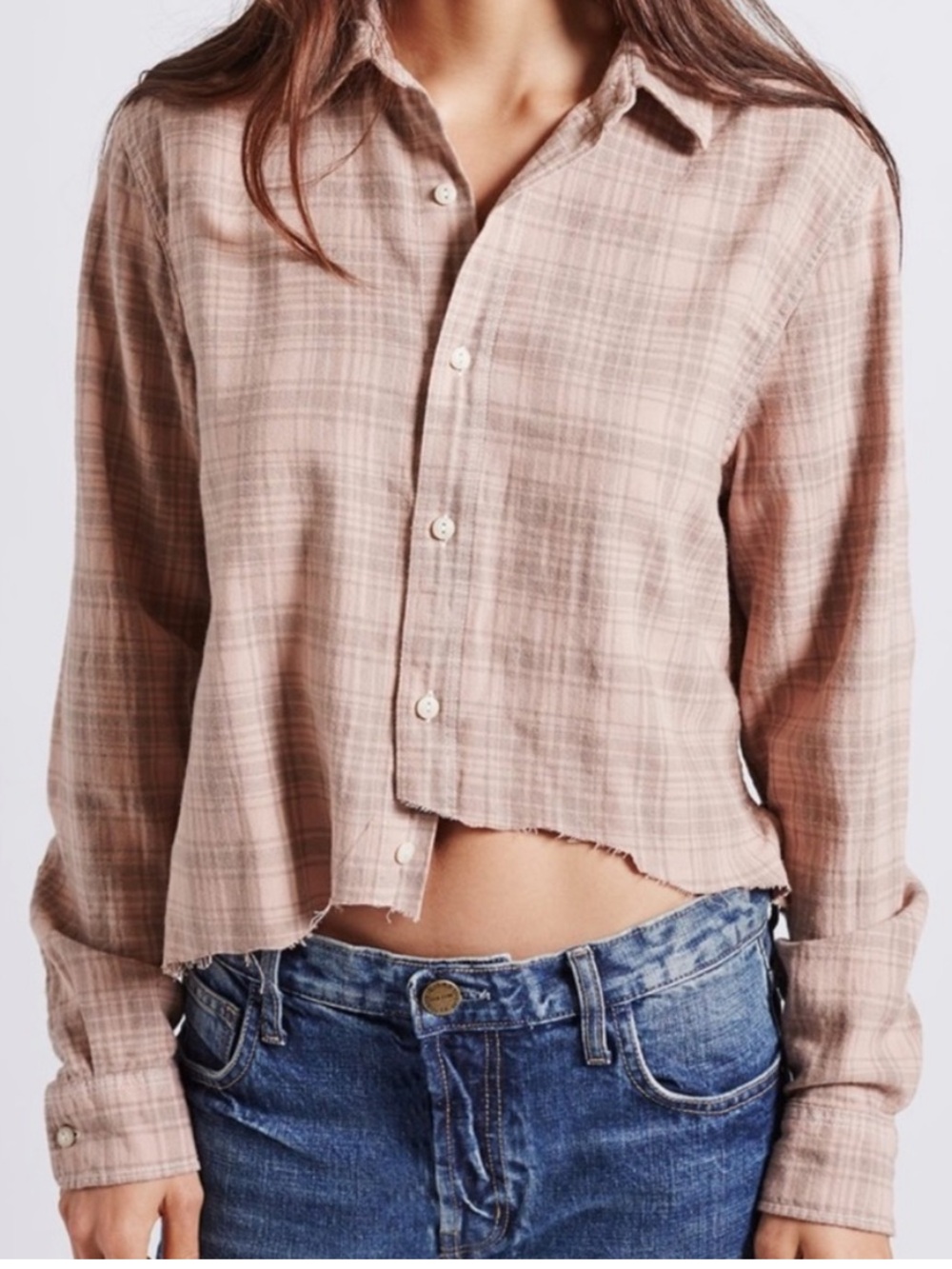 Current Elliott The Mell Shirt Painter Plaid Raw Hem Cropped Button Down NWT 0